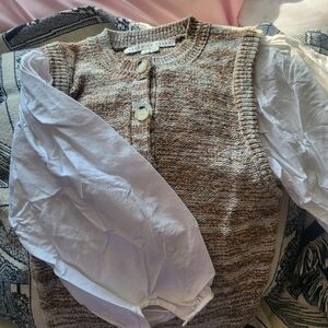 Veronica Beard XS Mixed Media Vest With White Sleeves Sweater Top